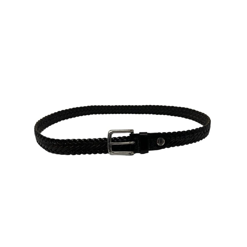 Harley Davidson Black Genuine Leather Braided Belt Silver Hardware Size 34